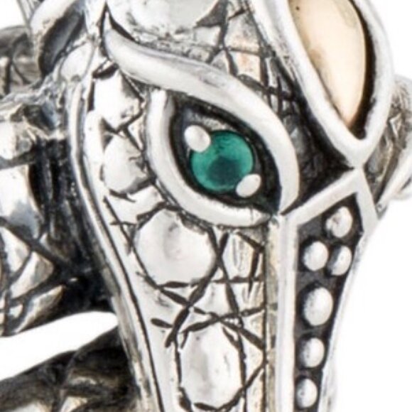 JOHN HARDY STERLING SILVER DYED CHALCEDONY & PYRITE CROCODILE JAI COCKTAIL RING - Picture 8 of 13